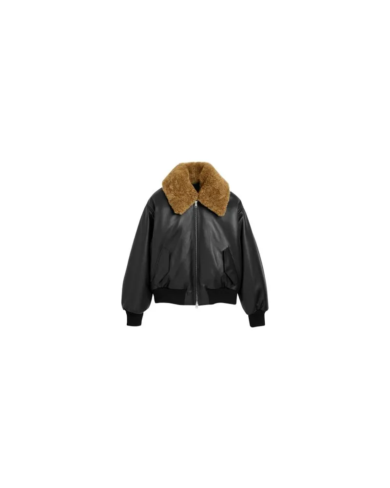 AMI Paris Gesteppte Jacke mit Reißverschluss und Kragen aus Schaffell Black