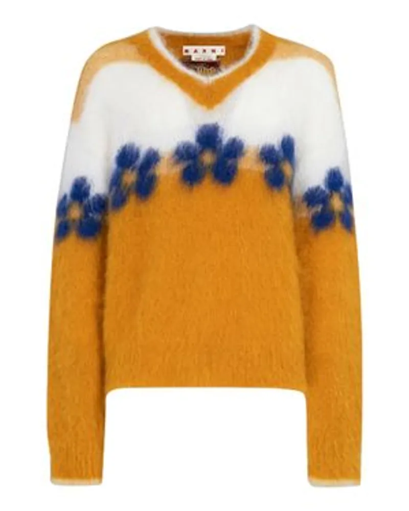 Marni Mohair-Pullover mit Blumen Orange