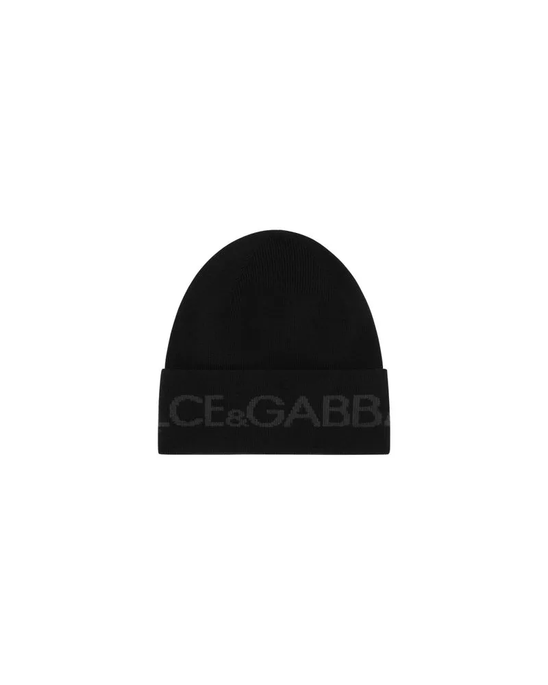 Dolce & Gabbana Wollstrickmütze mit Logo Black