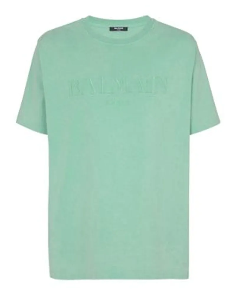 Balmain Weit geschnittenes T-Shirt mit Stickerei Balmain Vintage Green