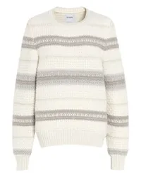 Barrie Gestreifter, dicker Kaschmir-Pullover White