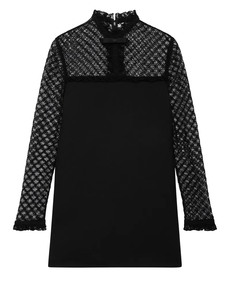 Celine Minikleid aus spitze und diagonaler wolle 
