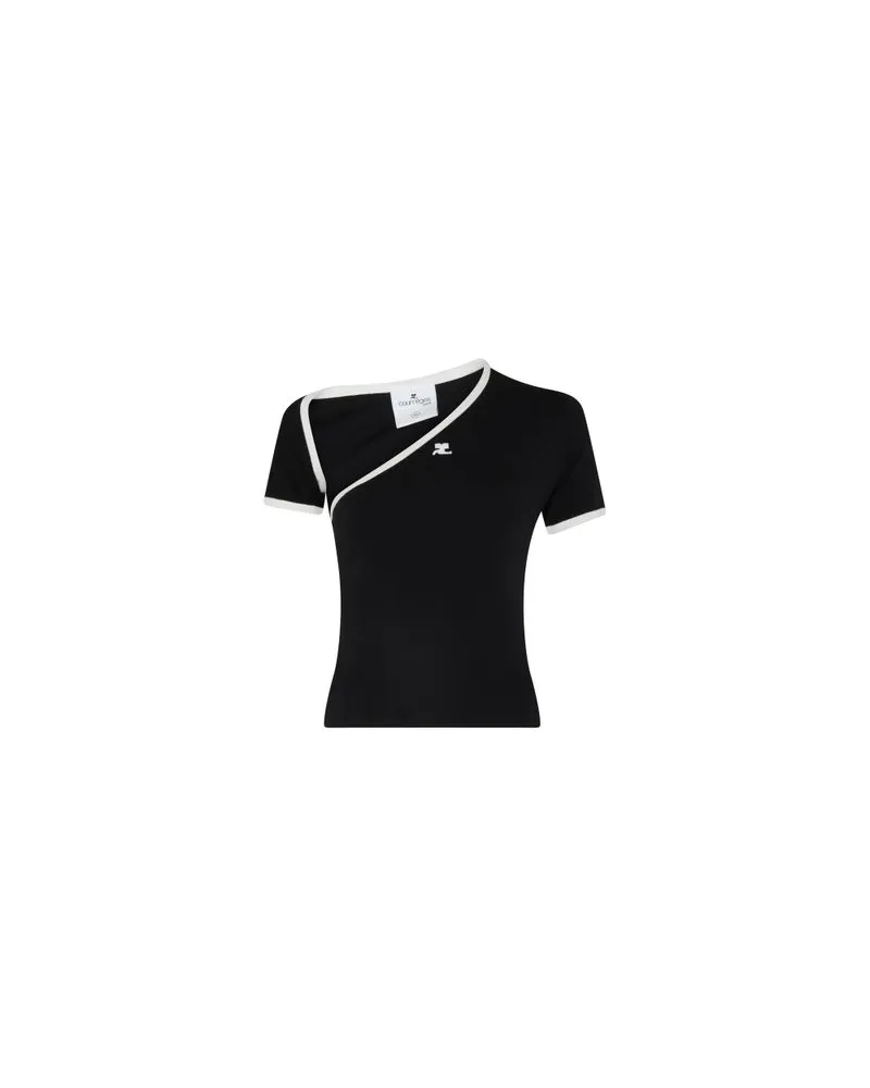 Courrèges Kurzarm-T-Shirt mit Kontrastdetails Slash Black