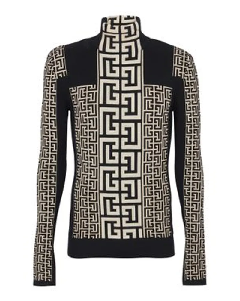 Balmain Feiner Strickpullover mit Monogramm Black