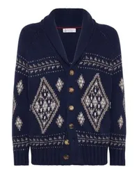 Brunello Cucinelli Cardigan in Jacquard Blue