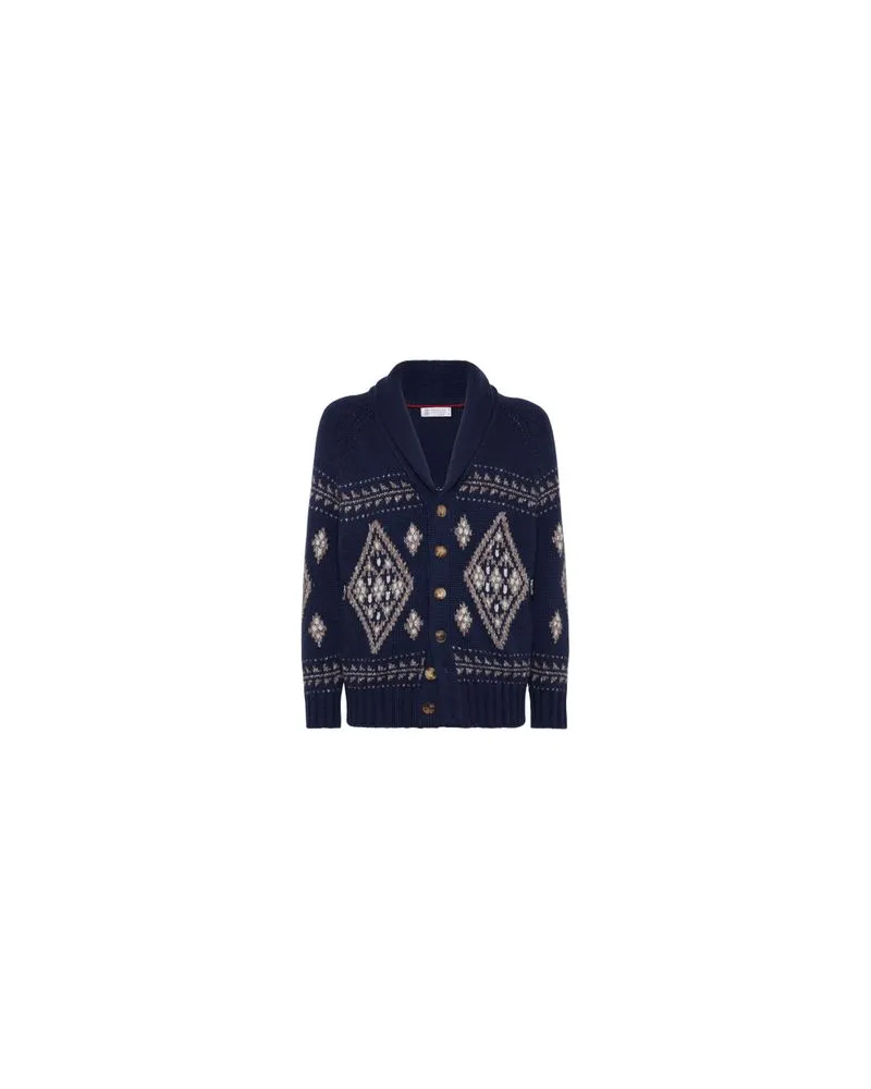 Brunello Cucinelli Cardigan in Jacquard Blue