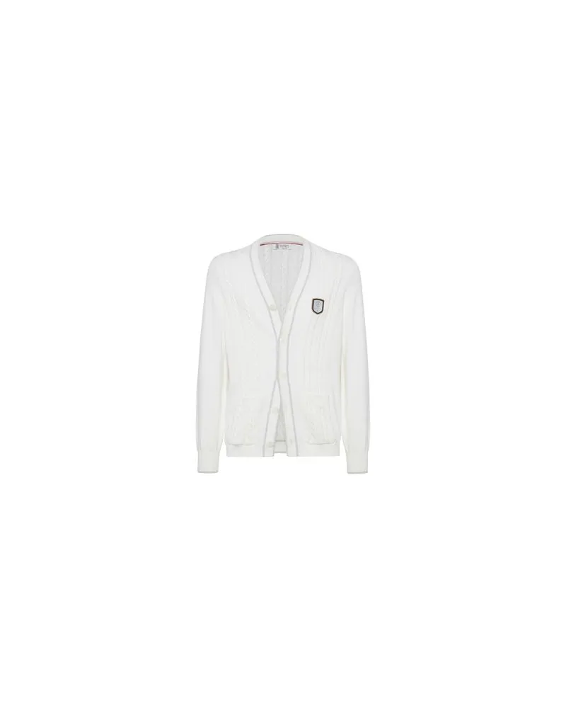 Brunello Cucinelli Cardigan mit Tennis-Badge White