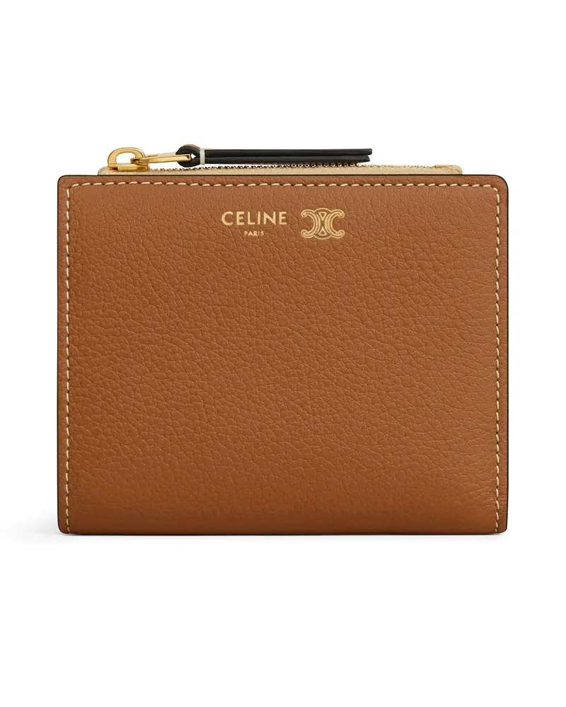 Celine Kompakte brieftasche aus geschmeidigem genarbtem kalbsleder Beige