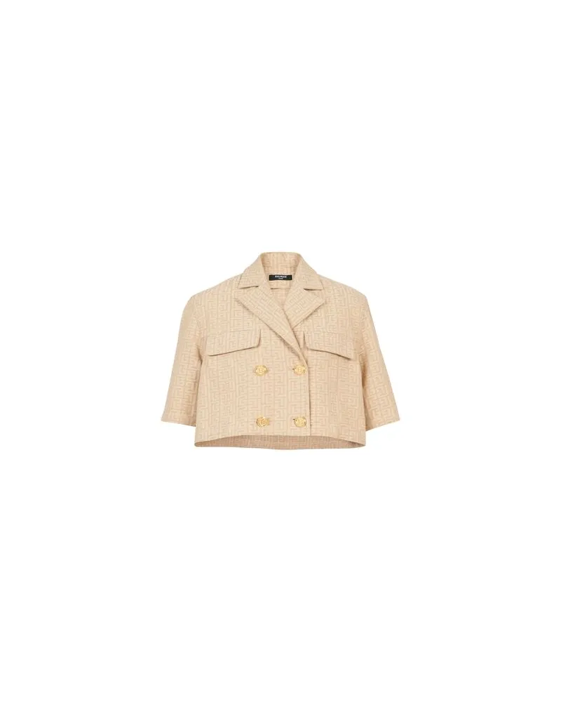 Balmain Kurzes Jacquard-Hemd mit Monogramm Beige