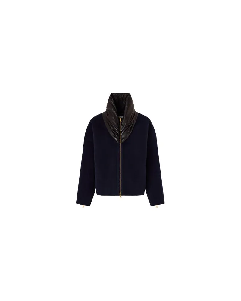 Yves Salomon Kultige Daunenjacke in „A"-Passform mit Plastron und Nerzfell Blue