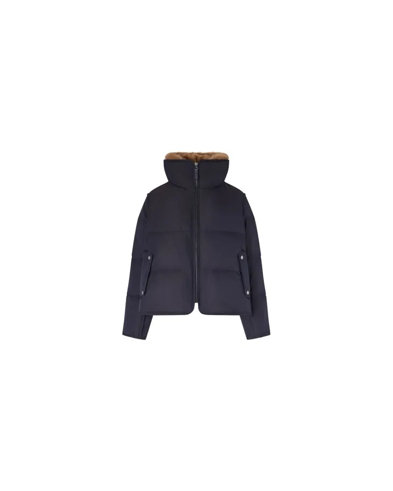 Yves Salomon Kultige Daunenjacke in „A"-Passform mit Plastron und Nerzfell Blue