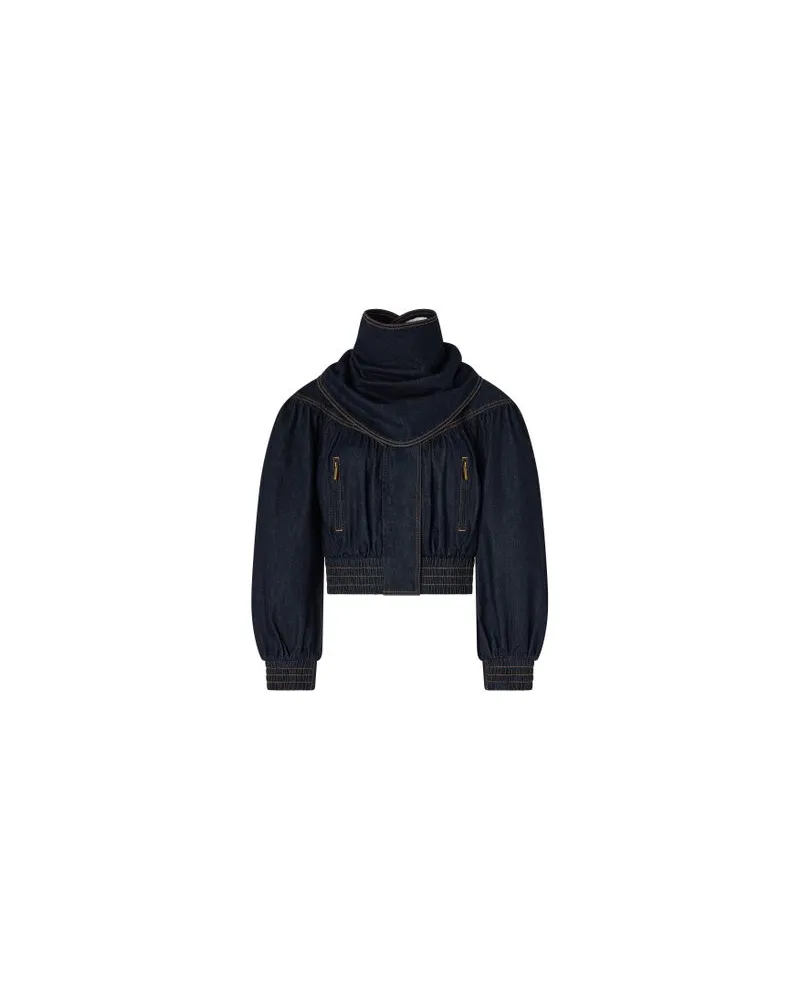 Yves Salomon Kultige Daunenjacke in „A"-Passform mit Plastron und Nerzfell Blue