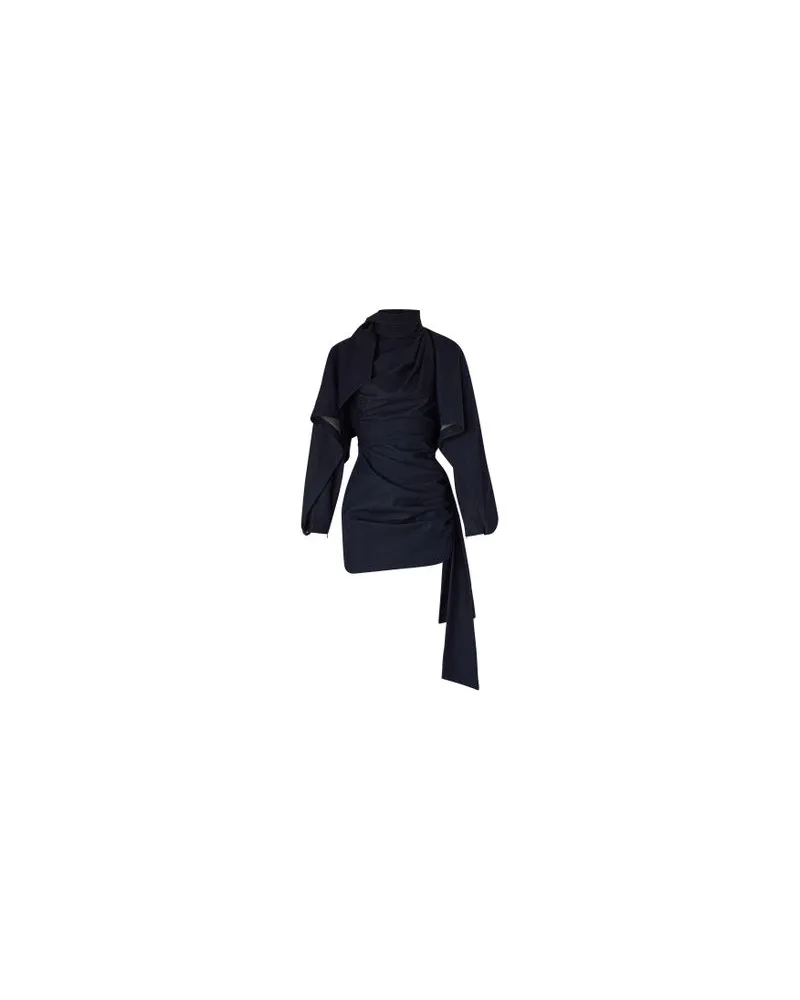 Yves Salomon Kultige Daunenjacke in „A"-Passform mit Plastron und Nerzfell Blue