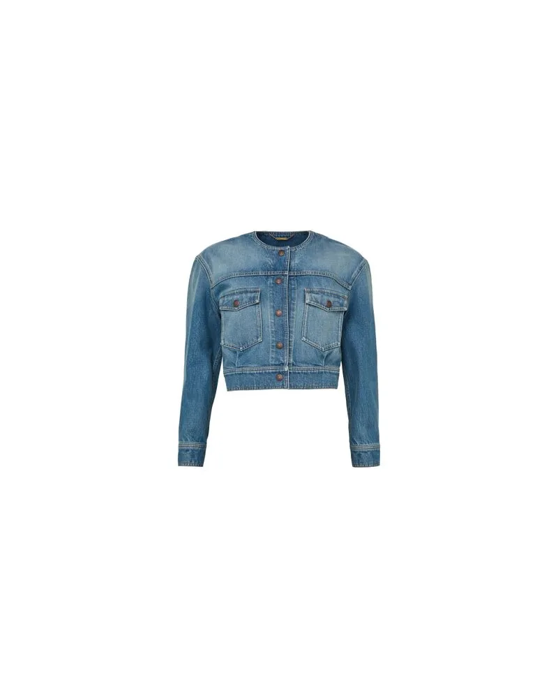 Yves Salomon Kultige Daunenjacke in „A"-Passform mit Plastron und Nerzfell Blue