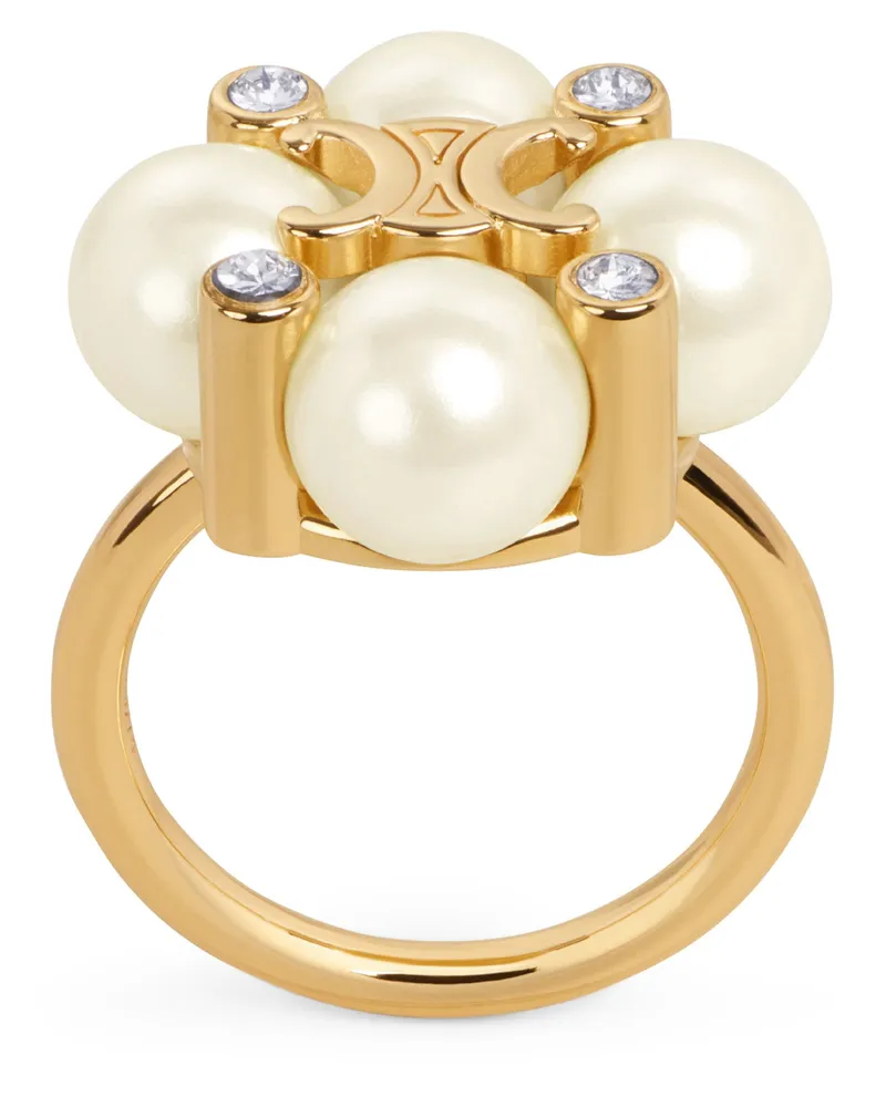 Celine Les Perles  Ring aus Strass, Harzperlen und Messing mit Gold-Finish 