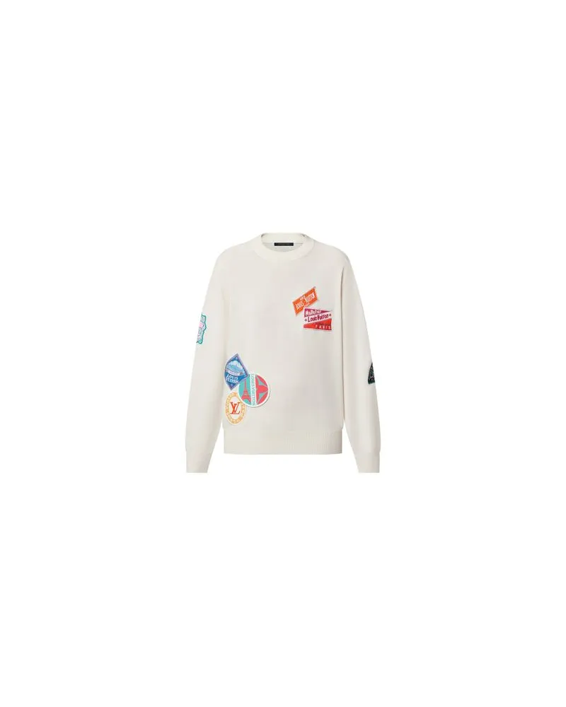 Louis Vuitton Pullover aus Kaschmir mit Reise-Aufnähern White