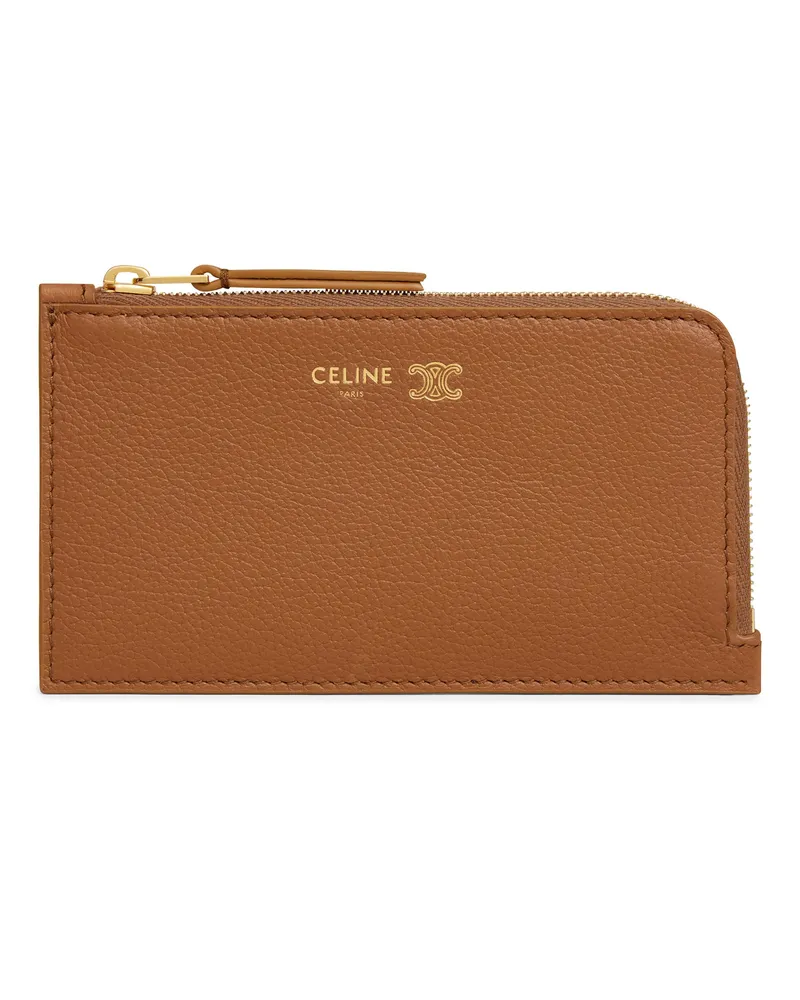 Celine Längliches kartenetui mit reissverschluss aus geschmeidigem genarbtem kalbsleder Beige
