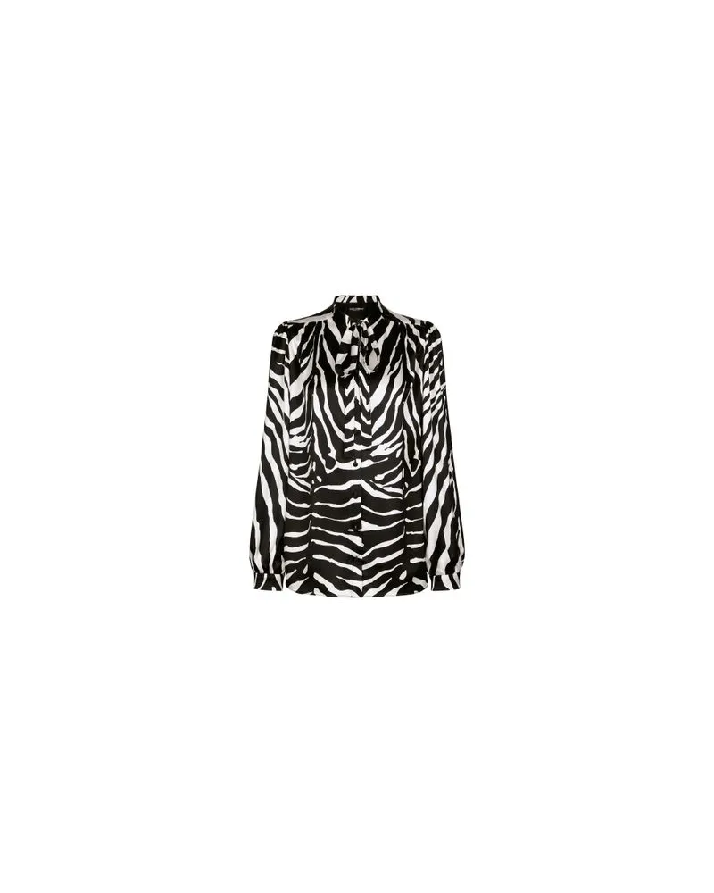 Dolce & Gabbana Satinbluse mit Lavallière-Kragen und Zebraprint Multicolor