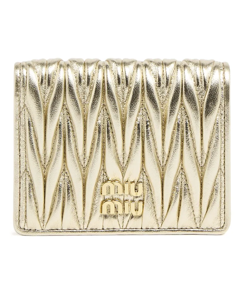 Miu Miu Kleine Brieftasche aus gestepptem Nappaleder Gold