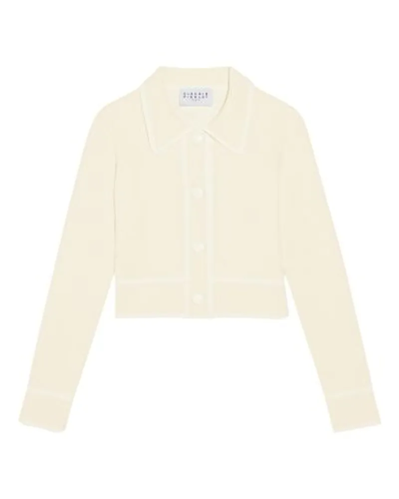 Claudie Pierlot Kurze Strickjacke mit Bubikragen White