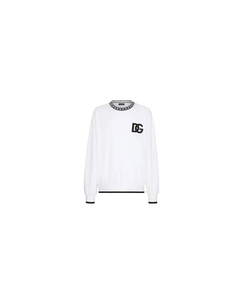 Dolce & Gabbana Jersey-Sweatshirt mit Rundhalsausschnitt und DG-Stickerei White