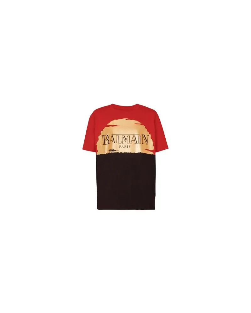 Balmain Disney X Balmain: König der Löwen - weites T-Shirt mit Sunset-Druckmotiv Red