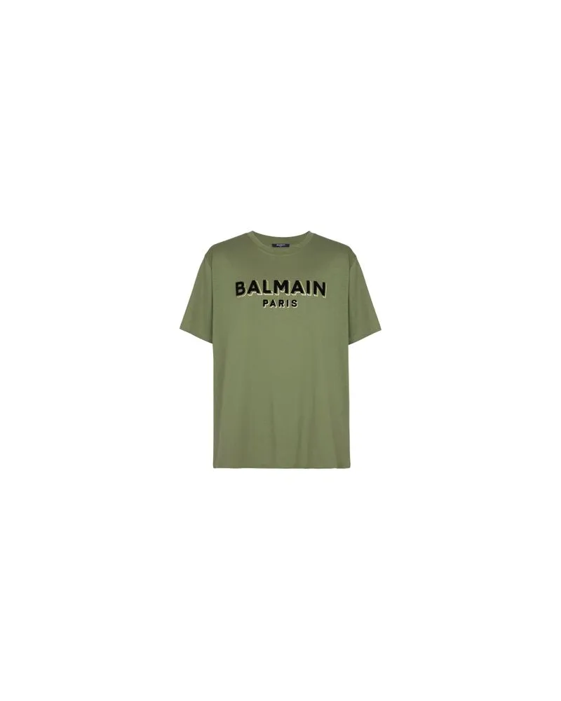 Balmain Beflocktes T-Shirt Green