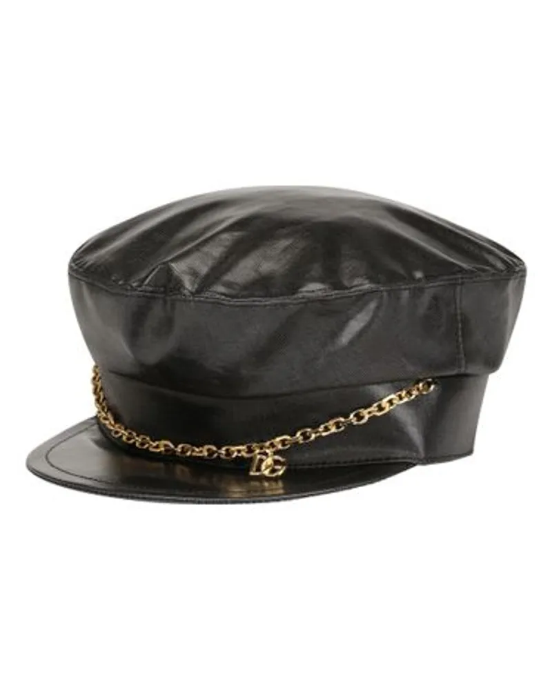 Dolce & Gabbana Baker-Boy-Mütze mit DG-Logo-Kette Black