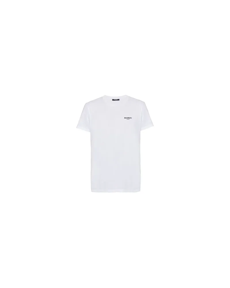 Balmain Kurzärmeliges, beflocktes T-Shirt Balmain Paris White