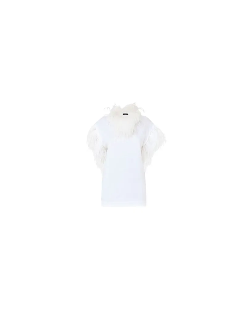 Dolce & Gabbana Jersey-T-Shirt mit Federn White