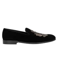 Dolce & Gabbana Samt-Slippers mit Wappenstickerei Black