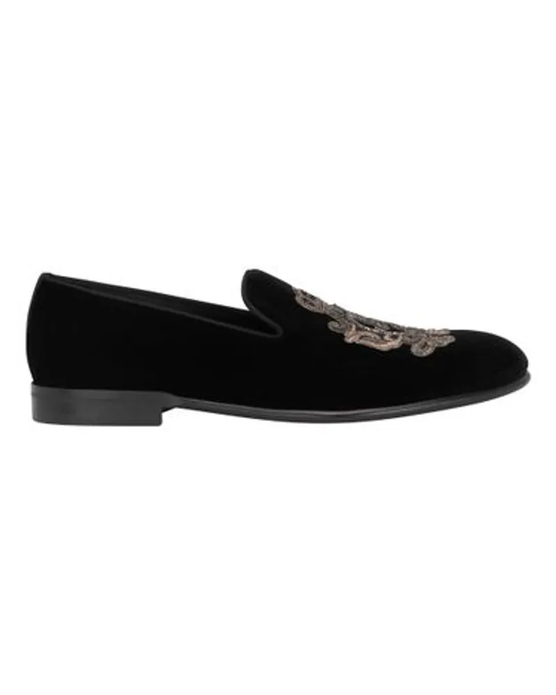 Dolce & Gabbana Samt-Slippers mit Wappenstickerei Black