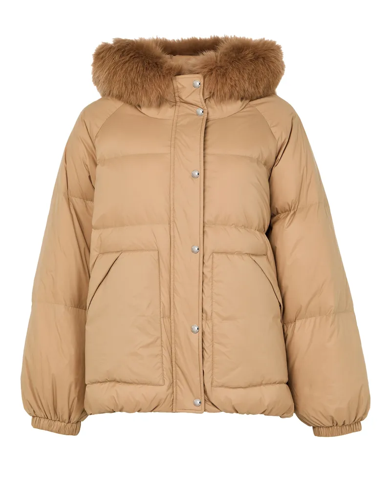 Yves Salomon Kapuzendaunenjacke mit Bordüre aus Fuchspelz 