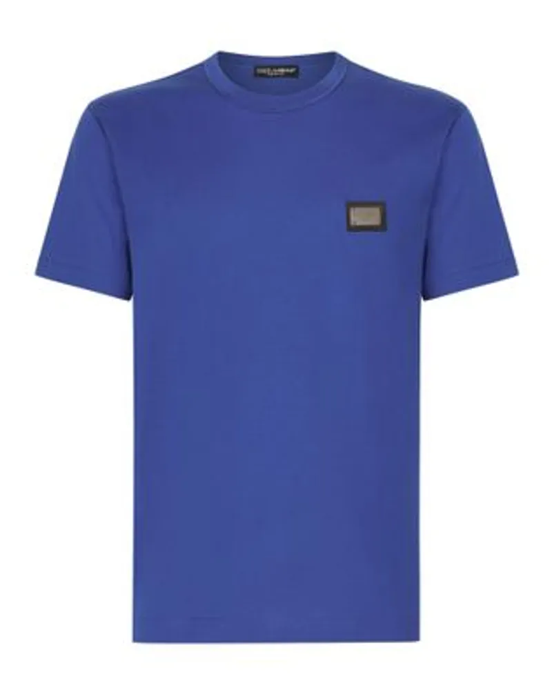 Dolce & Gabbana Baumwoll T Shirt Mit Branding Tag Blue