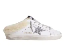 Sneakers Super-star Sabots aus weißem Leder mit Shearling-Futter und silbernem Stern