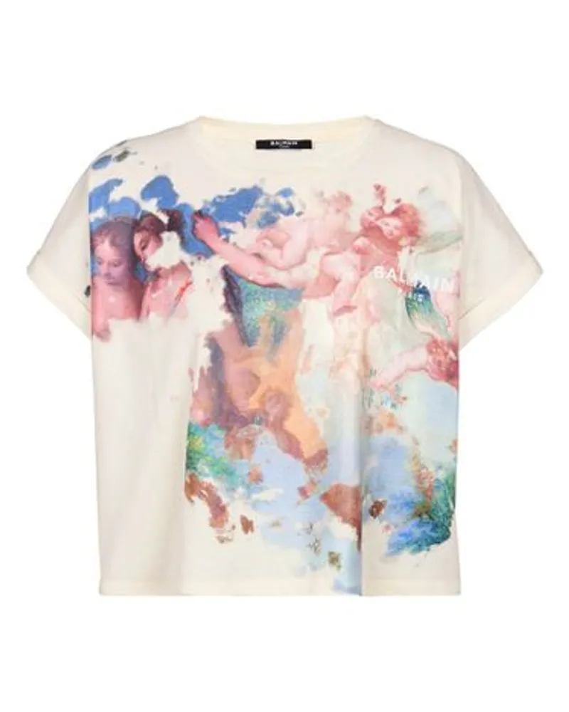 Balmain Kurzes T-Shirt mit Pastel-Print Multicolor