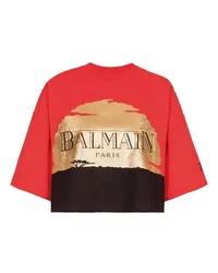 Balmain Disney X Balmain: König der Löwen – Kurzes T-Shirt mit Print Sunset Red