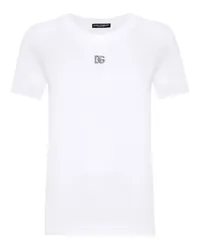 Dolce & Gabbana Baumwoll-T-Shirt mit Kristall-Logo White