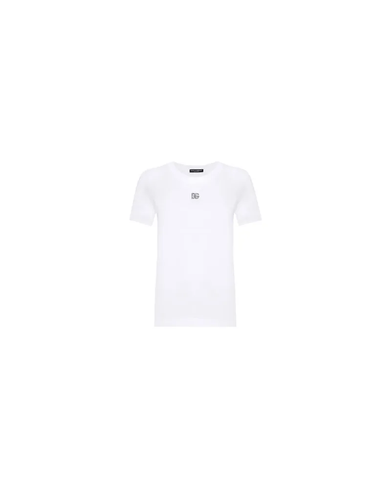 Dolce & Gabbana Baumwoll-T-Shirt mit Kristall-Logo White