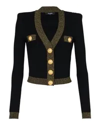 Balmain Cropped-Strickjacke mit Goldborte Black