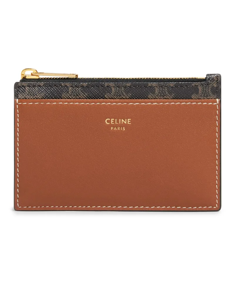 Celine Kartenetui mit Reißverschluss aus Triomphe-Leinwand und Lammfell Beige