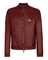 Dolce & Gabbana Lederjacke mit Branding-Tag Burgundy