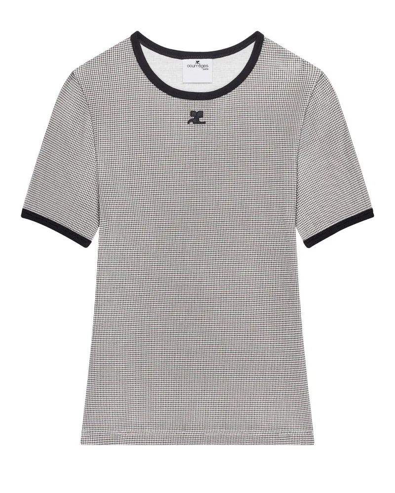 Courrèges T-Shirt mit Hahnentrittmuster Contrast 