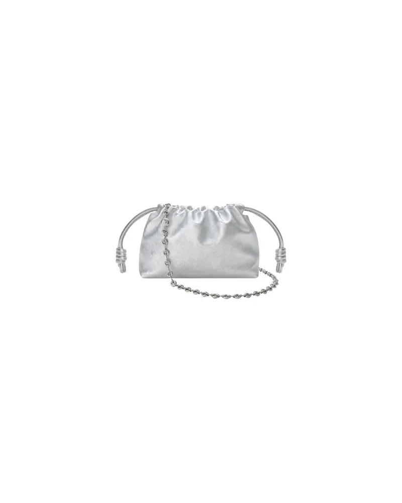 Loewe Mini-Clutch Flamenco aus Kalbsleder mit Moiré-Prägung Silver
