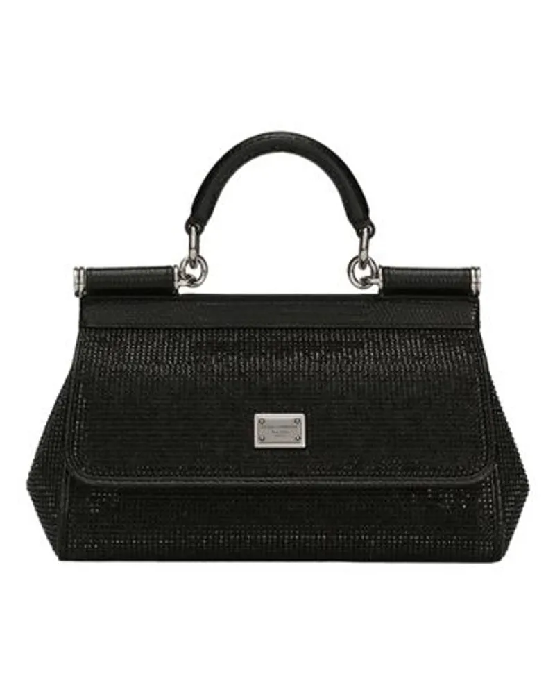 Dolce & Gabbana Kleine Tasche Sicily mit Strasssteinen Black