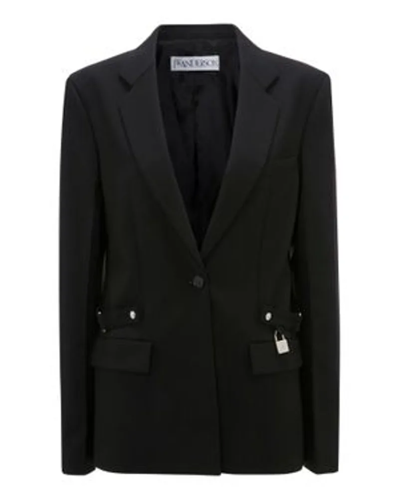 J.W.Anderson Einreihiger Blazer mit Gurt und Vorhängeschloss Black