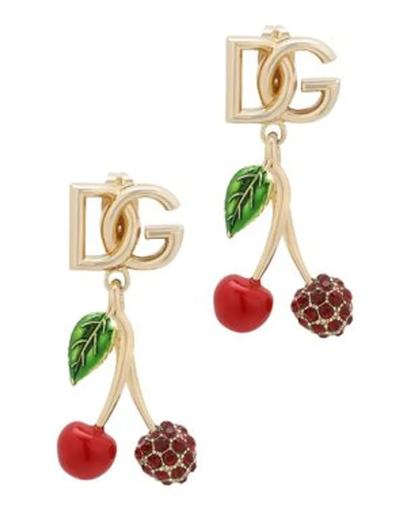 Dolce & Gabbana Ohrringe mit DG-Logo und Kirschen Gold