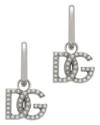 Dolce & Gabbana Mono-Ohrring mit Logo und Perlen-Details Silver