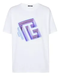 Balmain T-Shirt mit aufgedrucktem Neon-Logo White