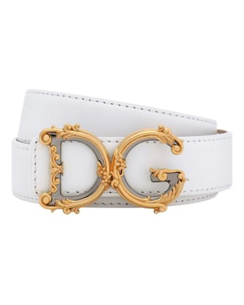 Dolce & Gabbana Kalbsledergürtel mit Logo White